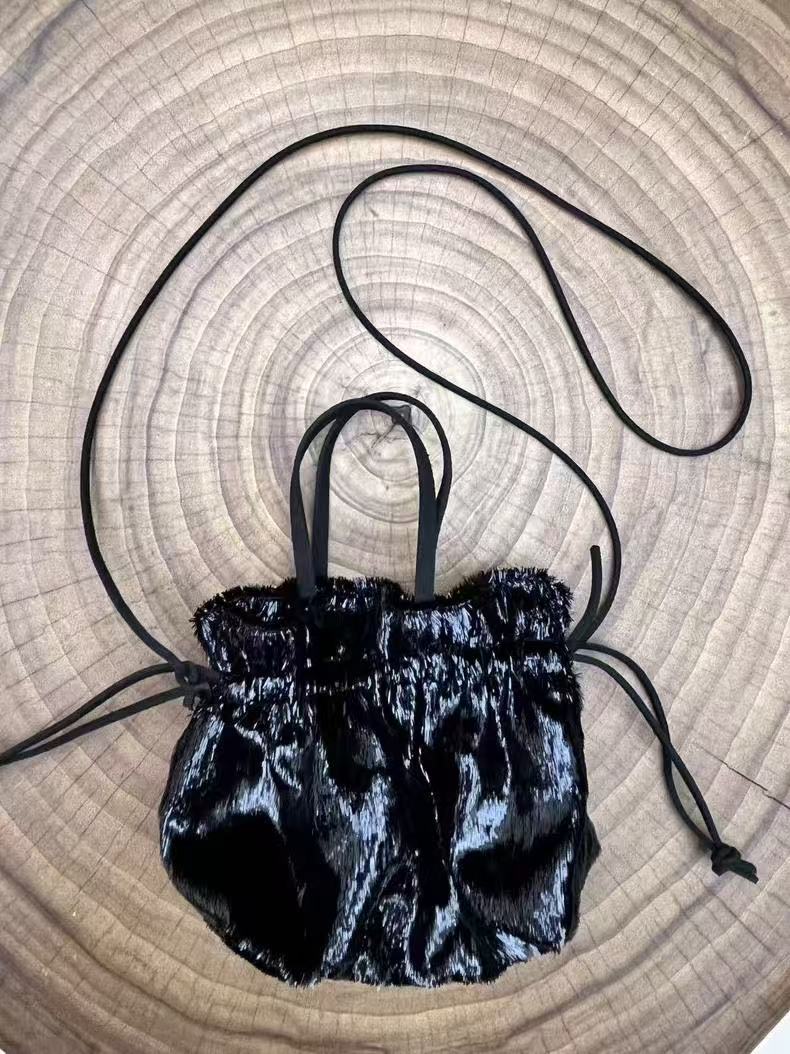 Trendy 2025 Soft Sculpture Mini Bag with Shiny Tassels and Drawstring Closure - Versatile Fashion Accessory