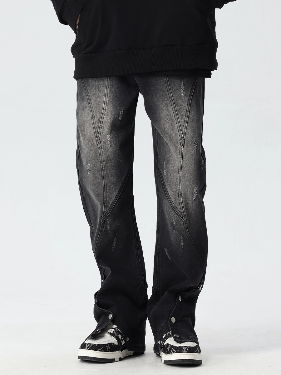 Trendy American High Street Flared Jeans for Men and Women - Loose Fit Button Pants, Y2K Style Trendy American High Street Flared Jeans for Men and Women - Loose Fit Button Pants, Y2K Style