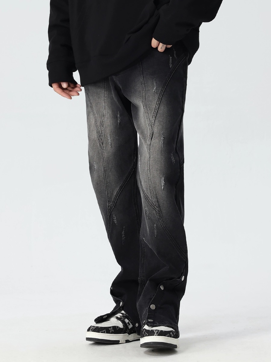 Trendy American High Street Flared Jeans for Men and Women - Loose Fit Button Pants, Y2K Style Trendy American High Street Flared Jeans for Men and Women - Loose Fit Button Pants, Y2K Style