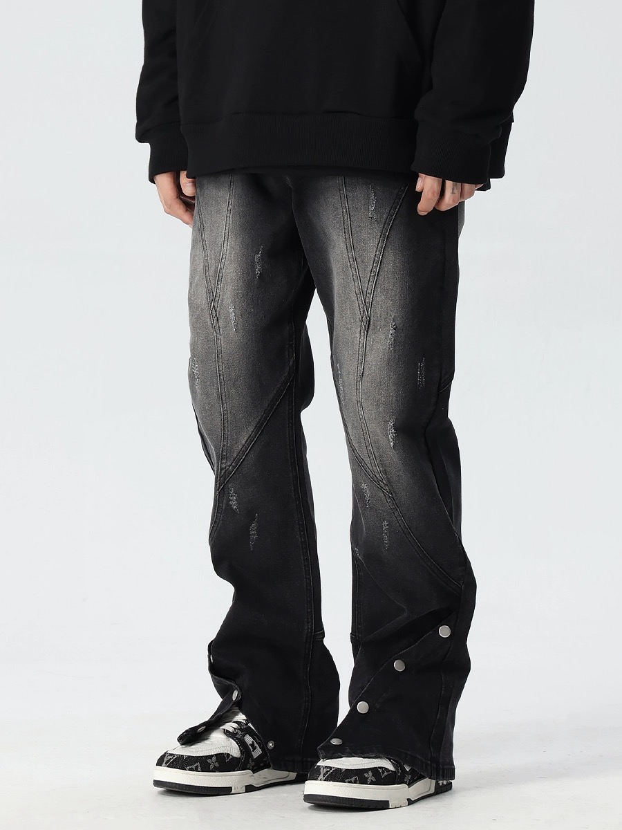 Trendy American High Street Flared Jeans for Men and Women - Loose Fit Button Pants, Y2K Style