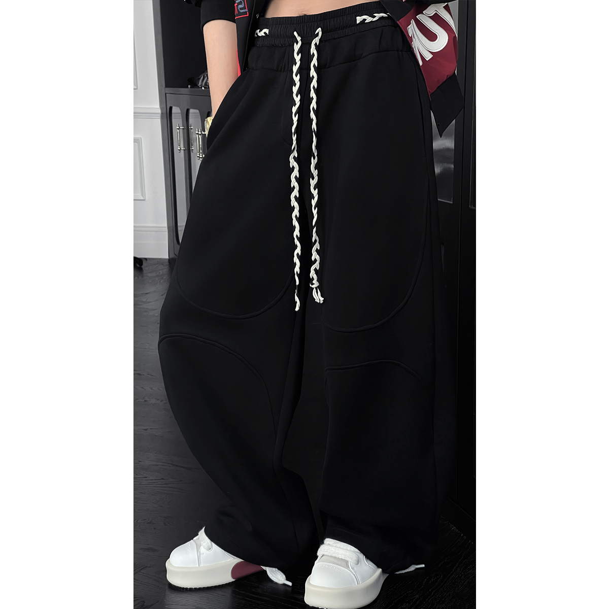 Trendy American Splicing Loose Curved Blade Casual Long Pants for Spring, Versatile Design for Effortless Style