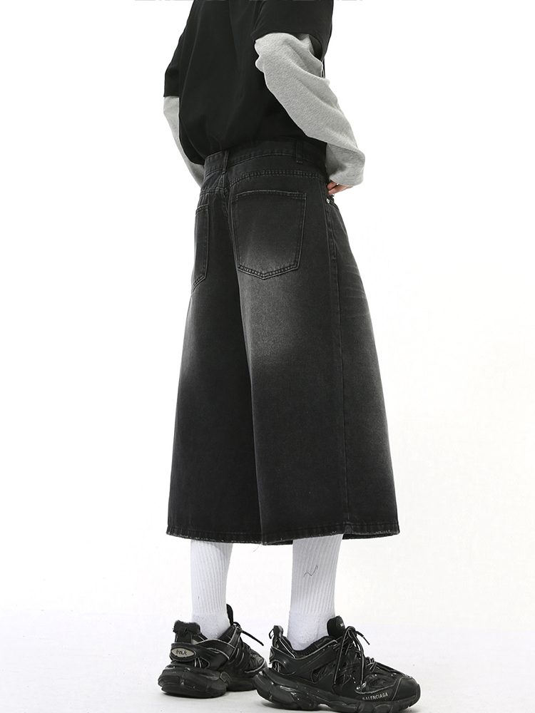 Trendy American Vintage Wide-Leg Seven-Point Denim Shorts for Men - Summer Washed Loose Fit Mid-Length Fashion Shorts Trendy American Vintage Wide-Leg Seven-Point Denim Shorts for Men - Summer Washed Loose Fit Mid-Length Fashion Shorts