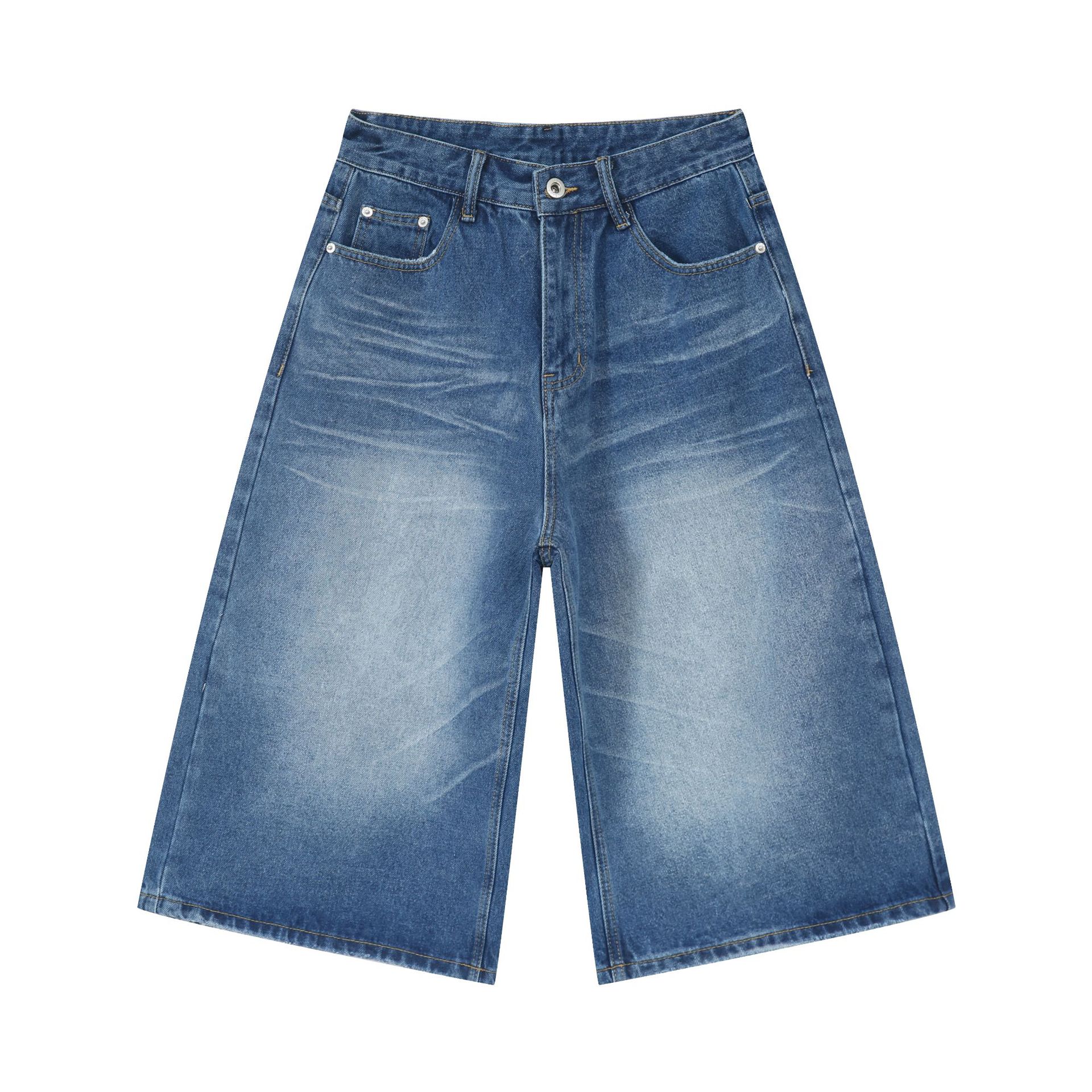 Trendy American Vintage Wide-Leg Seven-Point Denim Shorts for Men - Summer Washed Loose Fit Mid-Length Fashion Shorts Trendy American Vintage Wide-Leg Seven-Point Denim Shorts for Men - Summer Washed Loose Fit Mid-Length Fashion Shorts
