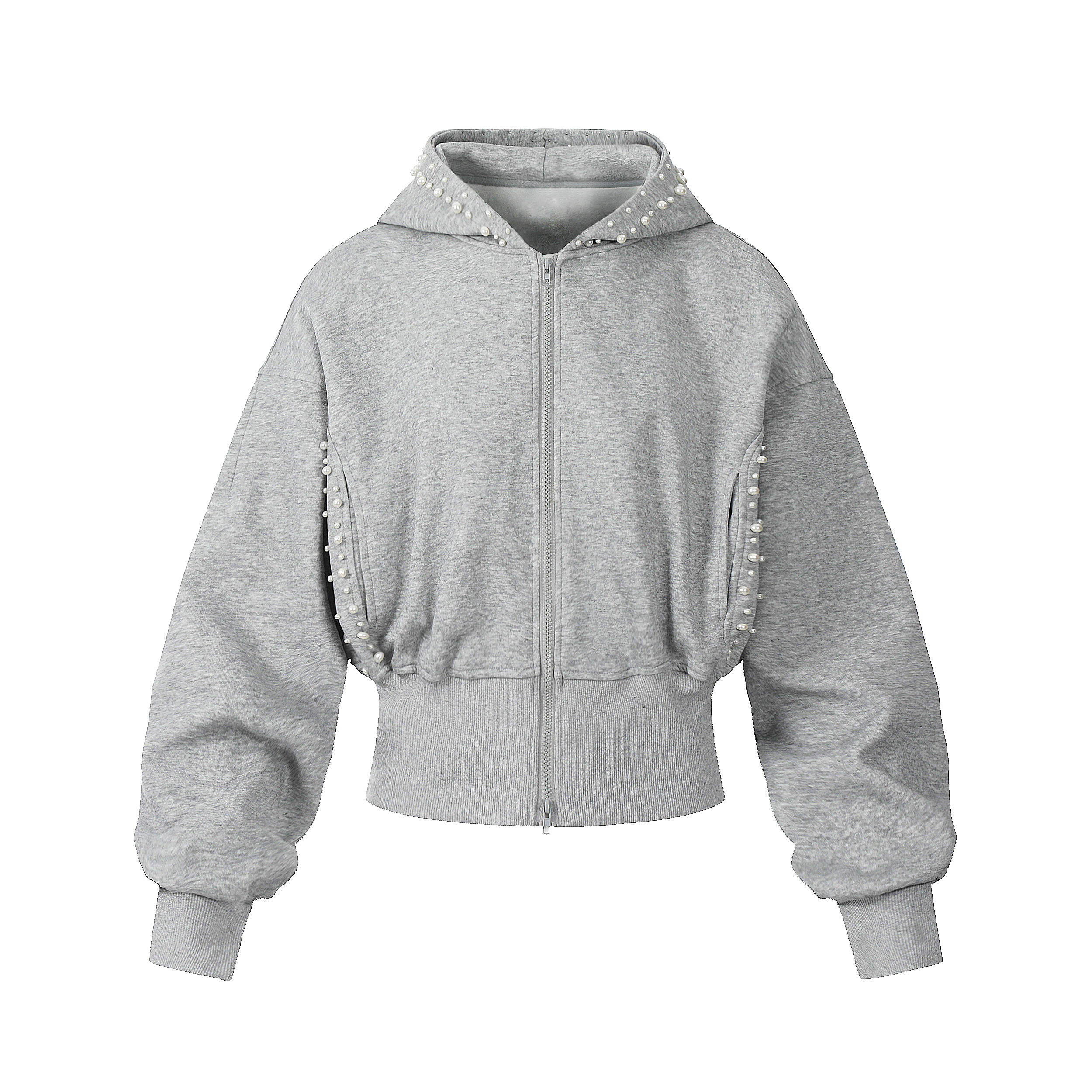 Trendy Black Pearl Design Hooded Cardigan for Women - Short High-Waisted Jacket for Spring and Autumn 2025 Trendy Black Pearl Design Hooded Cardigan for Women - Short High-Waisted Jacket for Spring and Autumn 2025