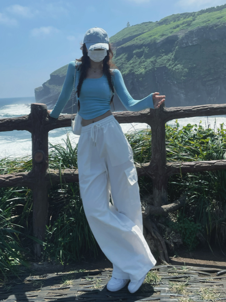 Trendy Blue Halter Off-Shoulder Slim Fit Long Sleeve Jazz Dance Crop Top for Women - Sexy Y2K Style Trendy Blue Halter Off-Shoulder Slim Fit Long Sleeve Jazz Dance Crop Top for Women - Sexy Y2K Style