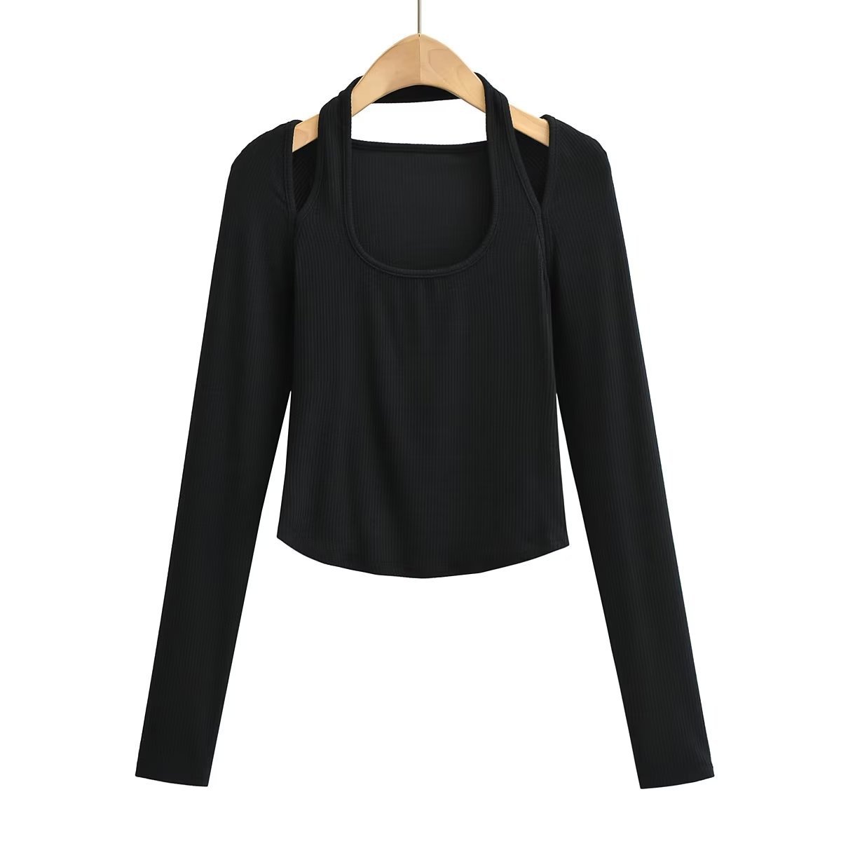 Trendy Blue Halter Off-Shoulder Slim Fit Long Sleeve Jazz Dance Crop Top for Women - Sexy Y2K Style Trendy Blue Halter Off-Shoulder Slim Fit Long Sleeve Jazz Dance Crop Top for Women - Sexy Y2K Style