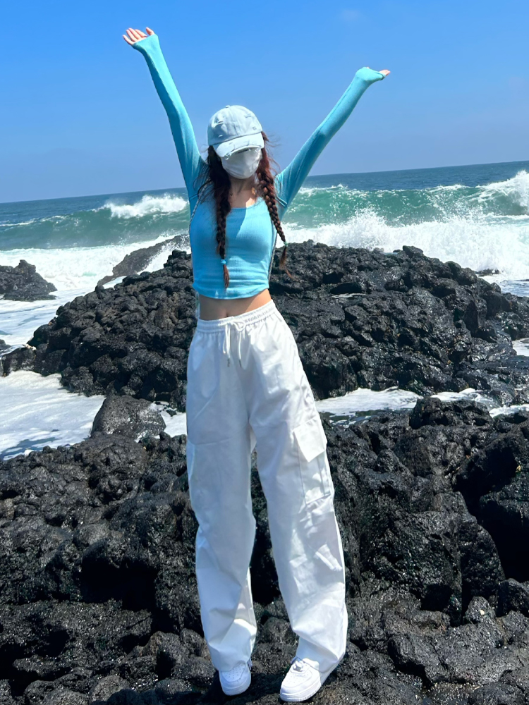 Trendy Blue Halter Off-Shoulder Slim Fit Long Sleeve Jazz Dance Crop Top for Women - Sexy Y2K Style Trendy Blue Halter Off-Shoulder Slim Fit Long Sleeve Jazz Dance Crop Top for Women - Sexy Y2K Style