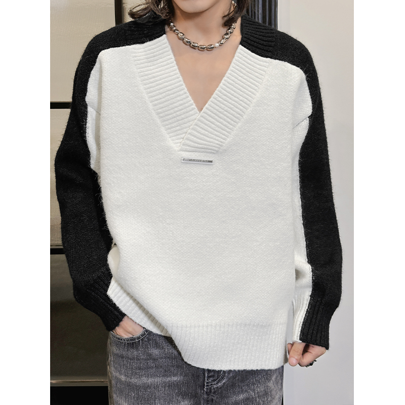 Trendy Casual Spliced Wool Blend Pullover Sweater for Autumn 2025 â€“ Versatile Niche Design, Perfect for Fall Fashion