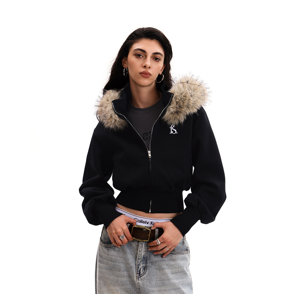 Trendy Deconstructed Short Hooded Sweatshirt Jacket for Women with Removable Fur Collar - Vintage American Style Cardigan Trendy Deconstructed Short Hooded Sweatshirt Jacket for Women with Removable Fur Collar - Vintage American Style Cardigan