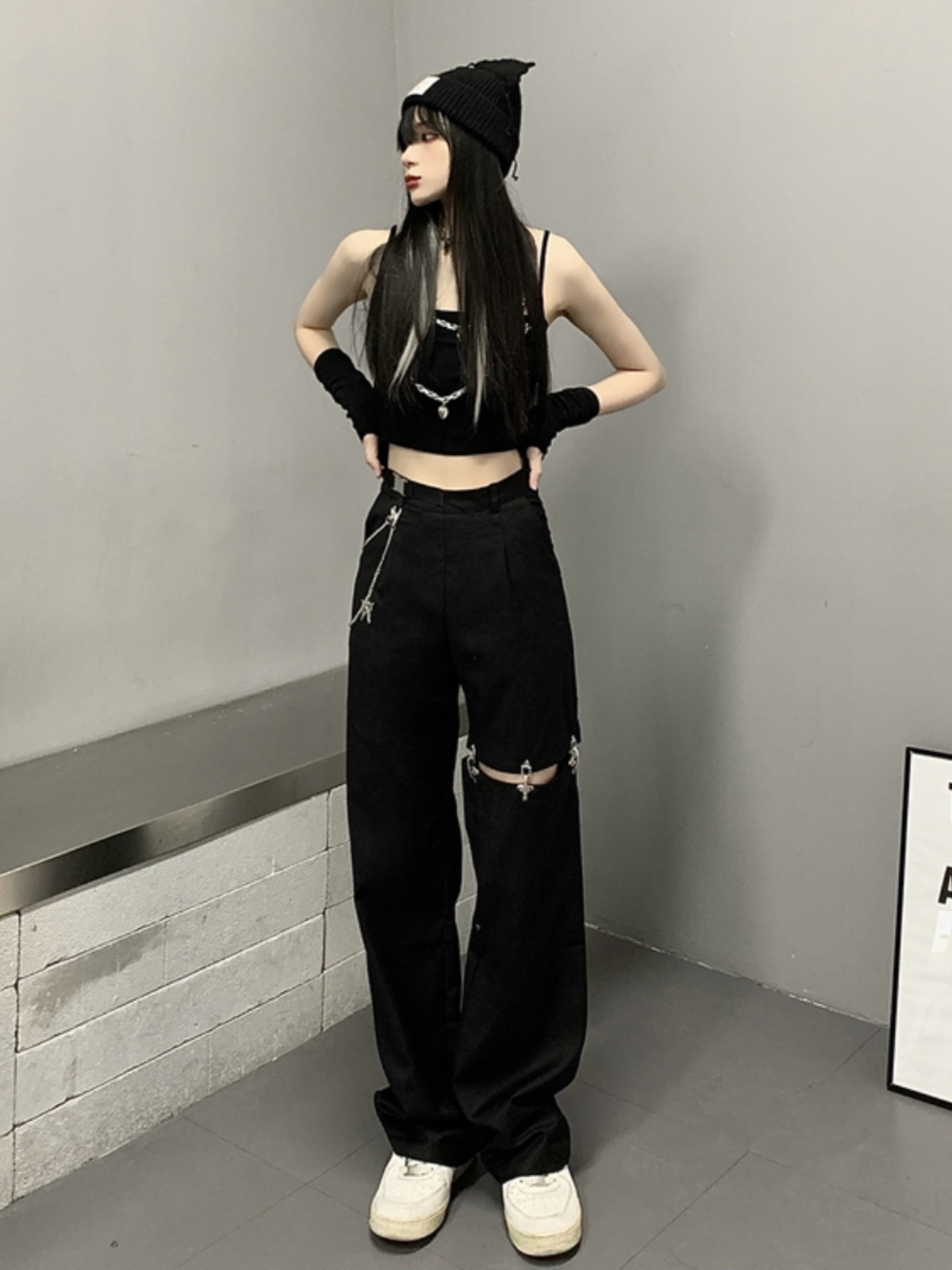 Trendy High Street Women's Straight Leg Cargo Pants, Hip-Hop Dance Jazz Style, Slimming Fit, European and American Fashion