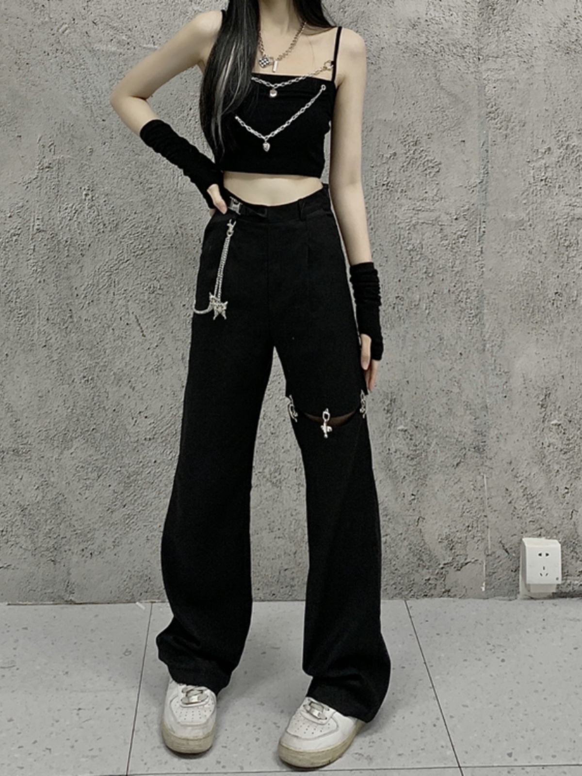 Trendy High Street Women's Straight Leg Cargo Pants, Hip-Hop Dance Jazz Style, Slimming Fit, European and American Fashion