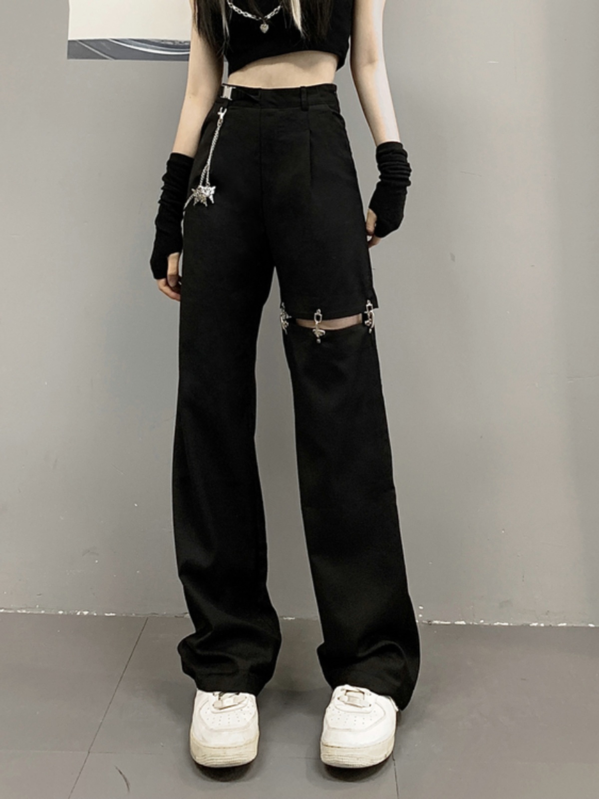 Trendy High Street Women's Straight Leg Cargo Pants, Hip-Hop Dance Jazz Style, Slimming Fit, European and American Fashion Trendy High Street Women's Straight Leg Cargo Pants, Hip-Hop Dance Jazz Style, Slimming Fit, European and American Fashion