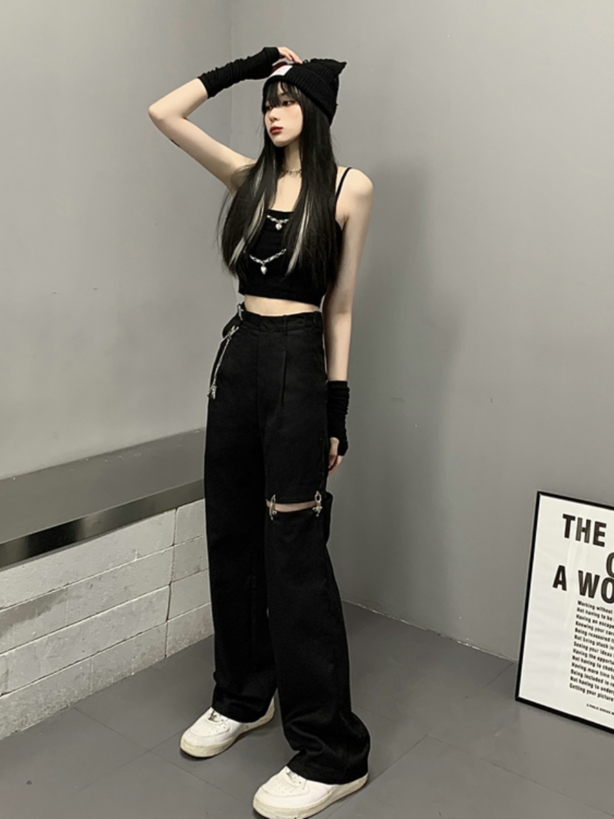 Trendy High Street Women's Straight Leg Cargo Pants, Hip-Hop Dance Jazz Style, Slimming Fit, European and American Fashion Trendy High Street Women's Straight Leg Cargo Pants, Hip-Hop Dance Jazz Style, Slimming Fit, European and American Fashion