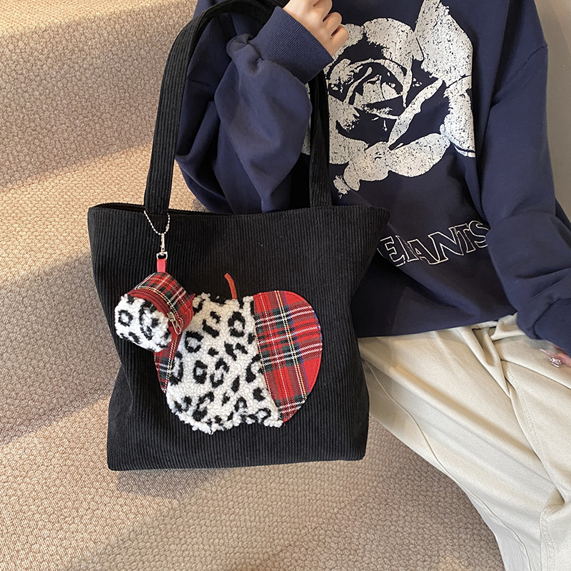 Trendy Korean Cartoon Tote Bag for Women - 2025 Large Capacity Corduroy Shopping Bag, Casual Style Trendy Korean Cartoon Tote Bag for Women - 2025 Large Capacity Corduroy Shopping Bag, Casual Style