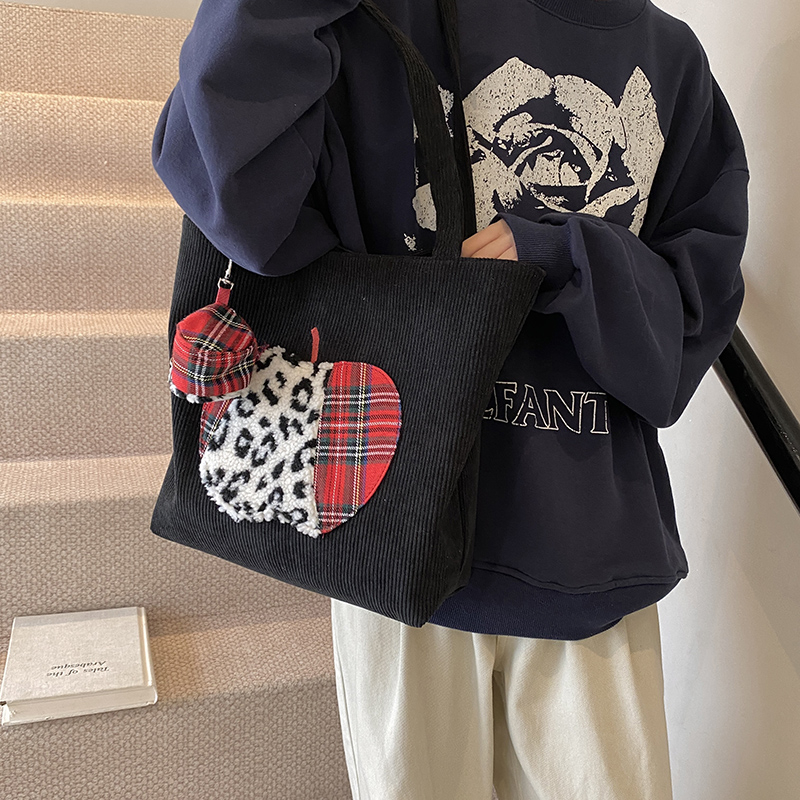 Trendy Korean Cartoon Tote Bag for Women - 2025 Large Capacity Corduroy Shopping Bag, Casual Style Trendy Korean Cartoon Tote Bag for Women - 2025 Large Capacity Corduroy Shopping Bag, Casual Style