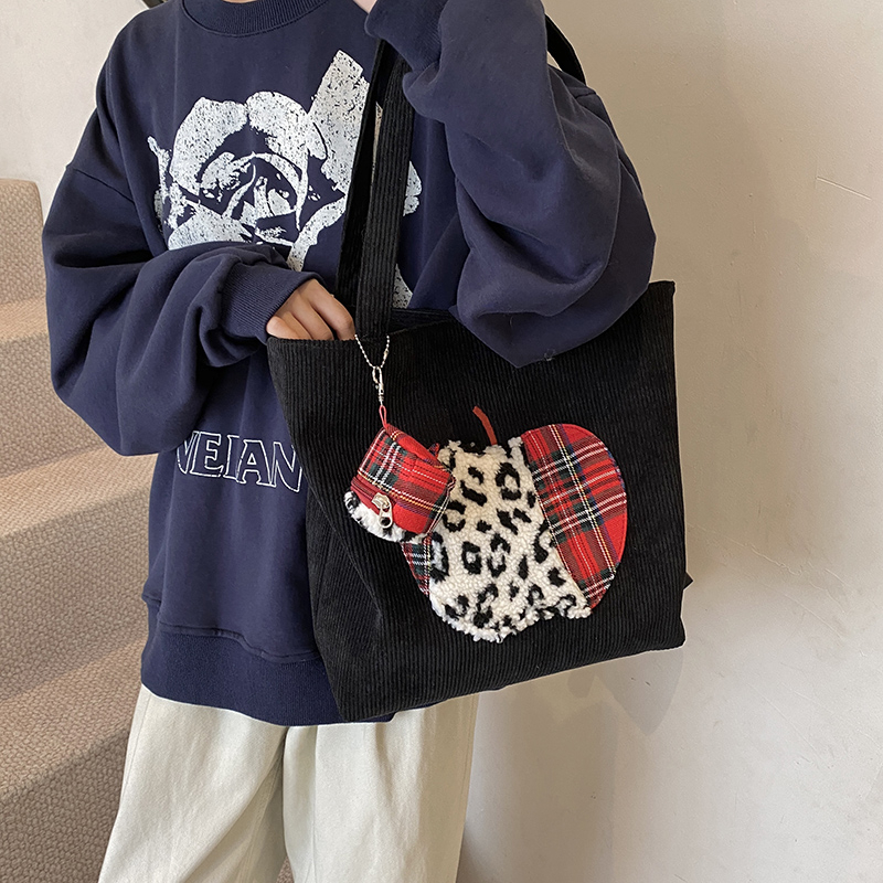 Trendy Korean Cartoon Tote Bag for Women - 2025 Large Capacity Corduroy Shopping Bag, Casual Style Trendy Korean Cartoon Tote Bag for Women - 2025 Large Capacity Corduroy Shopping Bag, Casual Style