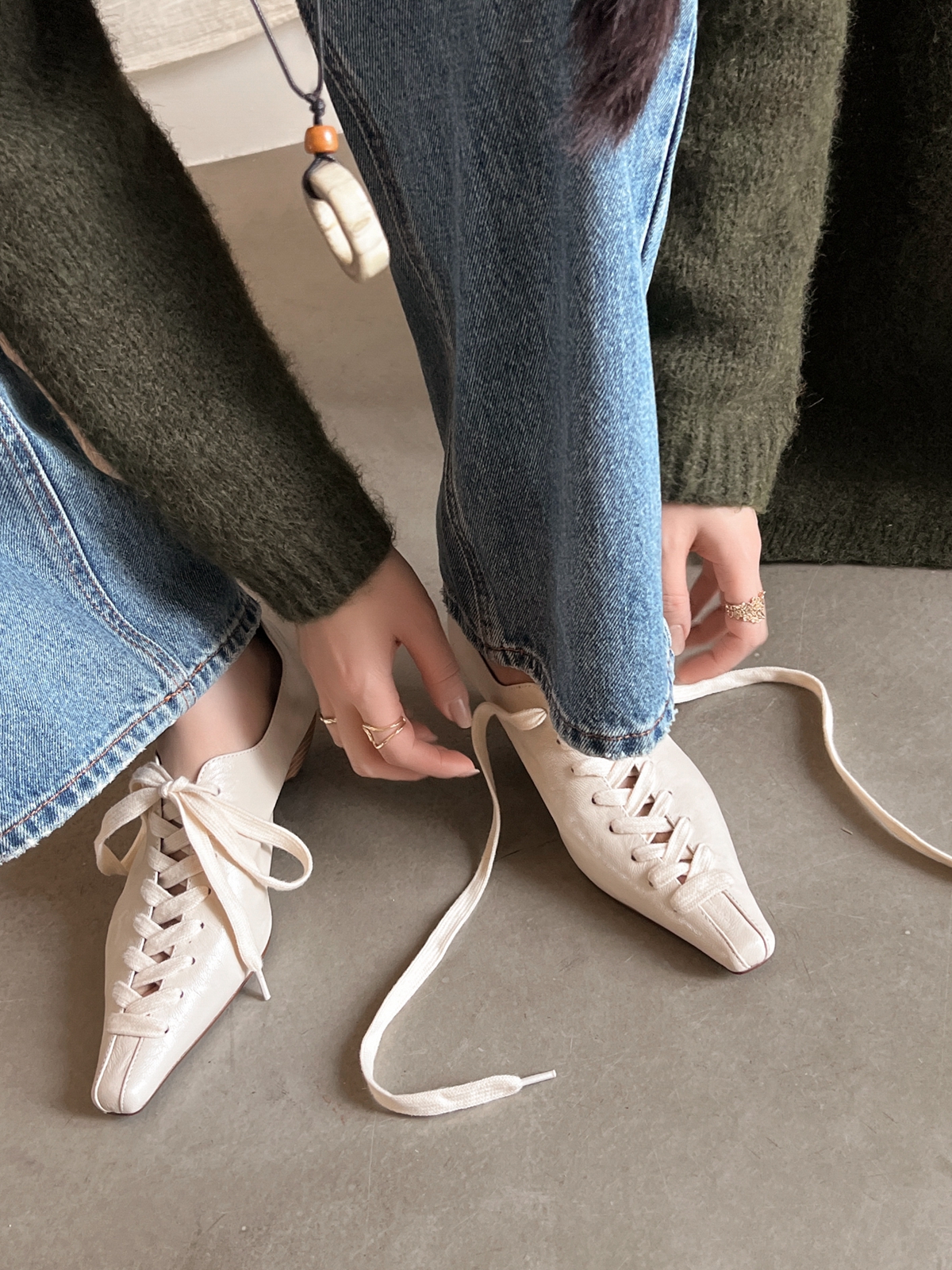 Trendy Lace-Up Small Leather Shoes for Women with Square Toe, Hollow Out Design, Irregular Wedge Heels - Cool Grandma Style Footwear