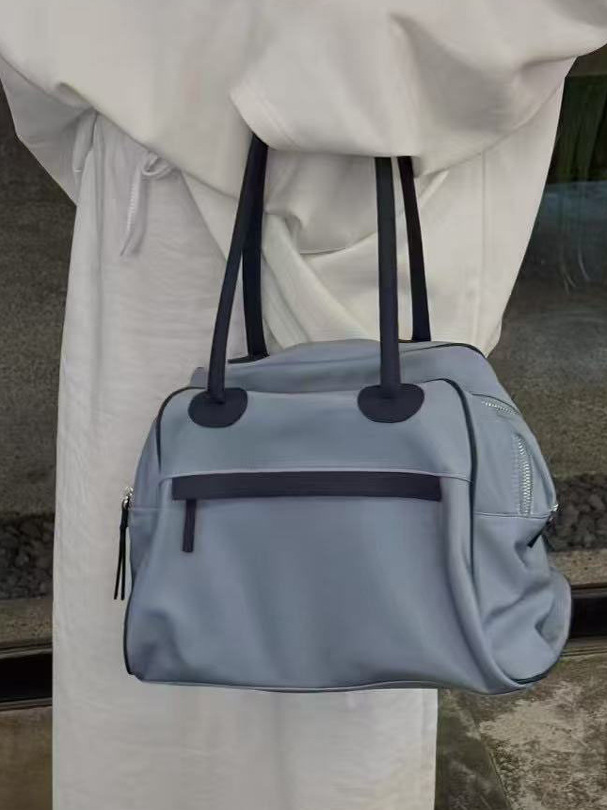 Trendy Large Capacity Nylon and Genuine Leather Spliced Shoulder Bag - Versatile Fashion Handbag for Everyday Use