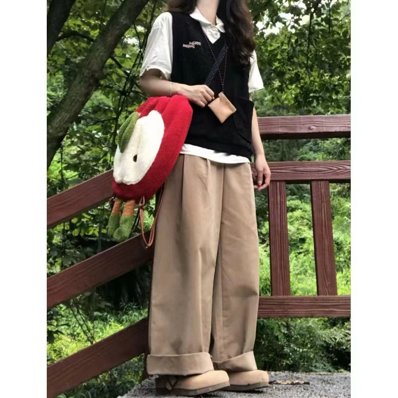 Trendy Large Capacity Plush Cartoon Red Apple Drawstring Backpack Crossbody Bag for Students Trendy Large Capacity Plush Cartoon Red Apple Drawstring Backpack Crossbody Bag for Students