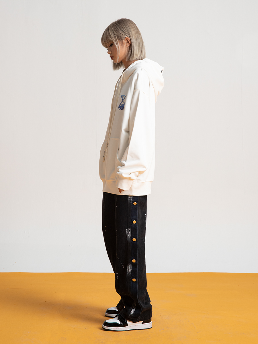 Trendy Loose Straight Button Fly Denim Pants with Splatter Design for Autumn High Street Style Trendy Loose Straight Button Fly Denim Pants with Splatter Design for Autumn High Street Style