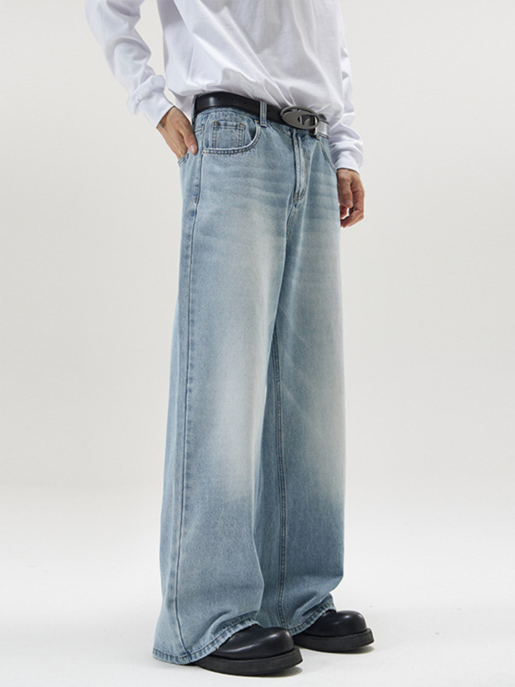 Trendy Loose Wide-Leg Straight Leg Jeans for Men - A-Type Casual Floor-Length Pants, High Street Fashion, 90s Style