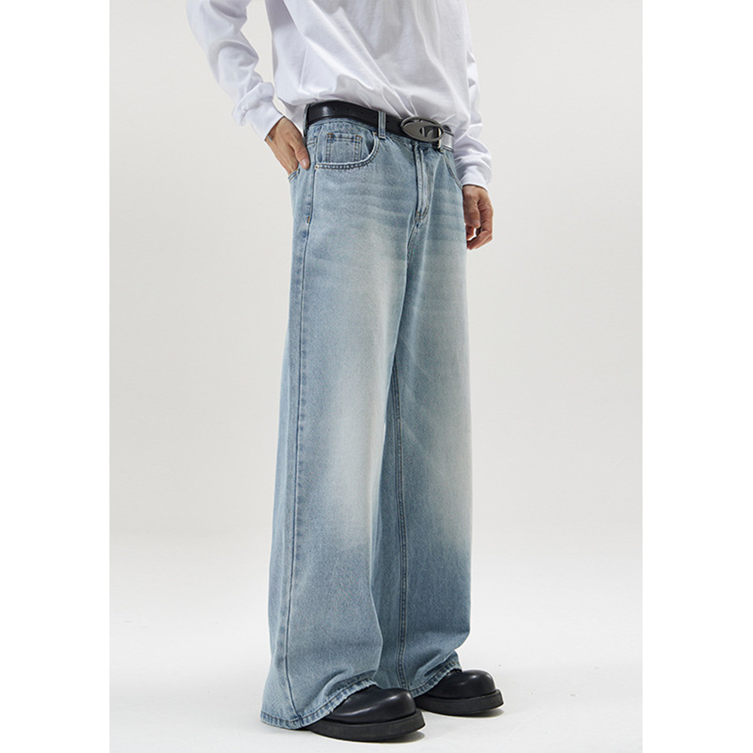 Trendy Loose Wide-Leg Straight Leg Jeans for Men - A-Type Casual Floor-Length Pants, High Street Fashion, 90s Style