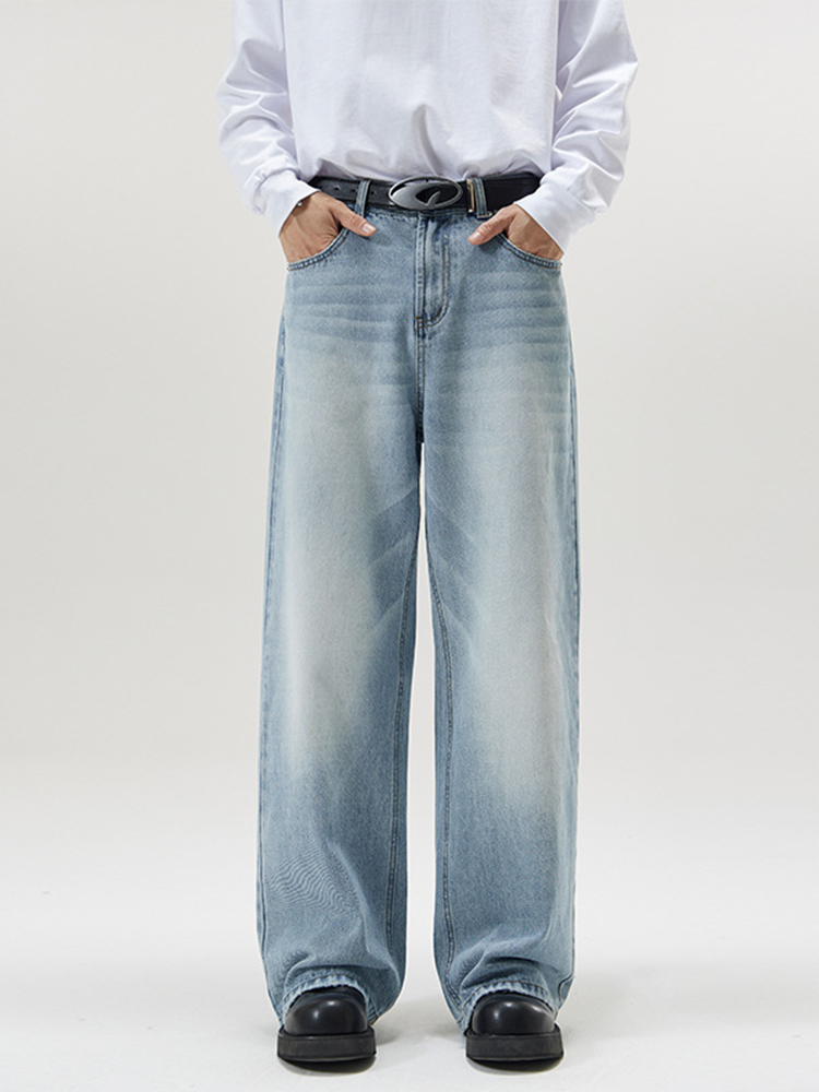 Trendy Loose Wide-Leg Straight Leg Jeans for Men - A-Type Casual Floor-Length Pants, High Street Fashion, 90s Style Trendy Loose Wide-Leg Straight Leg Jeans for Men - A-Type Casual Floor-Length Pants, High Street Fashion, 90s Style