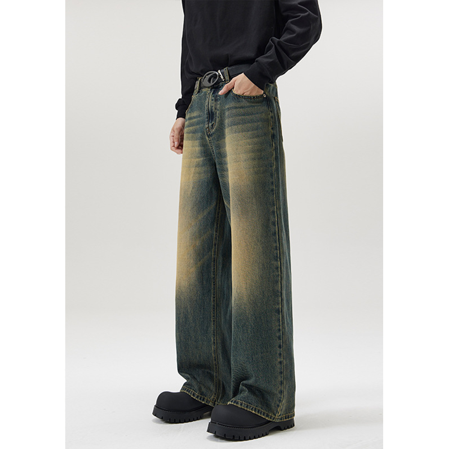 Trendy Loose Wide-Leg Straight Leg Jeans for Men - A-Type Casual Floor-Length Pants, High Street Fashion, 90s Style Trendy Loose Wide-Leg Straight Leg Jeans for Men - A-Type Casual Floor-Length Pants, High Street Fashion, 90s Style
