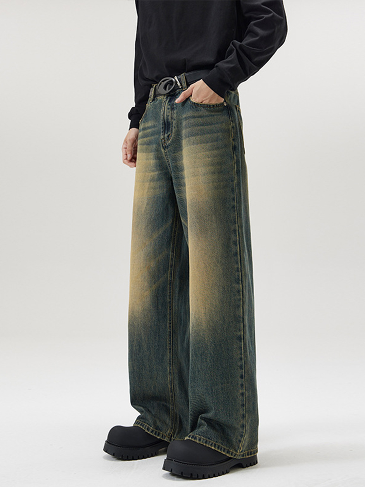 Trendy Loose Wide-Leg Straight Leg Jeans for Men - A-Type Casual Floor-Length Pants, High Street Fashion, 90s Style Trendy Loose Wide-Leg Straight Leg Jeans for Men - A-Type Casual Floor-Length Pants, High Street Fashion, 90s Style