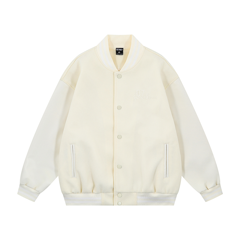 Trendy Pearl Letter Printed Baseball Jacket for Women - American Style Loose Fit Couple Jacket for Spring Fashion Trendy Pearl Letter Printed Baseball Jacket for Women - American Style Loose Fit Couple Jacket for Spring Fashion