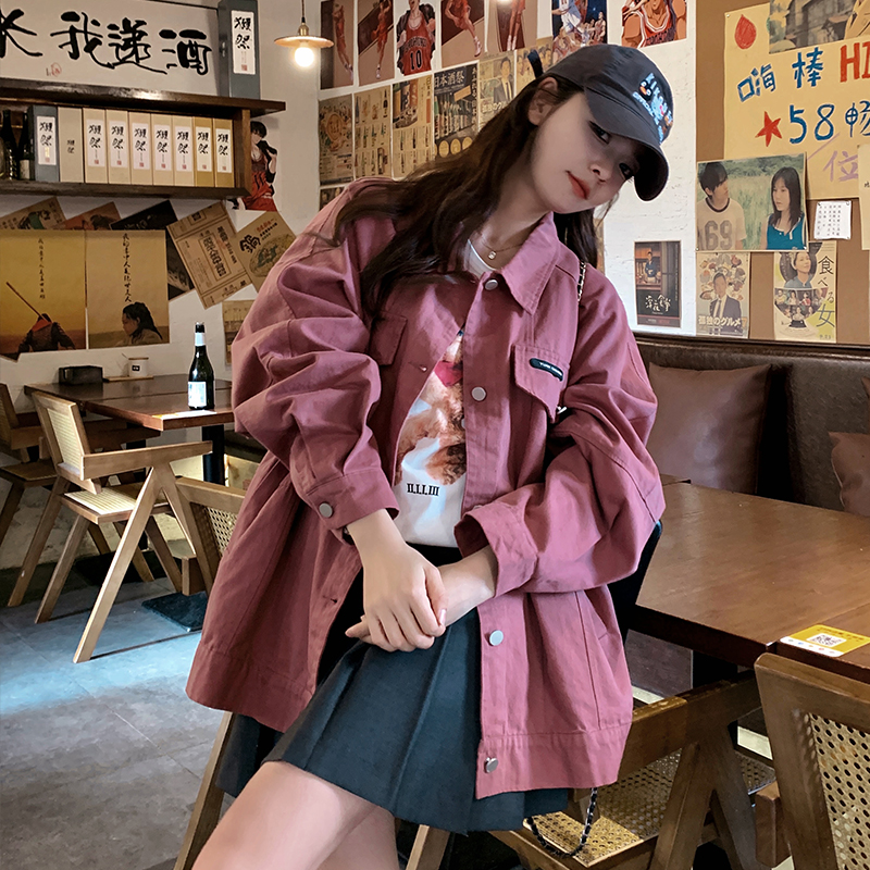 Trendy Pink Denim Jacket for Women - Korean Chic Spring Autumn Workwear - Stylish Casual Layering Piece 2025