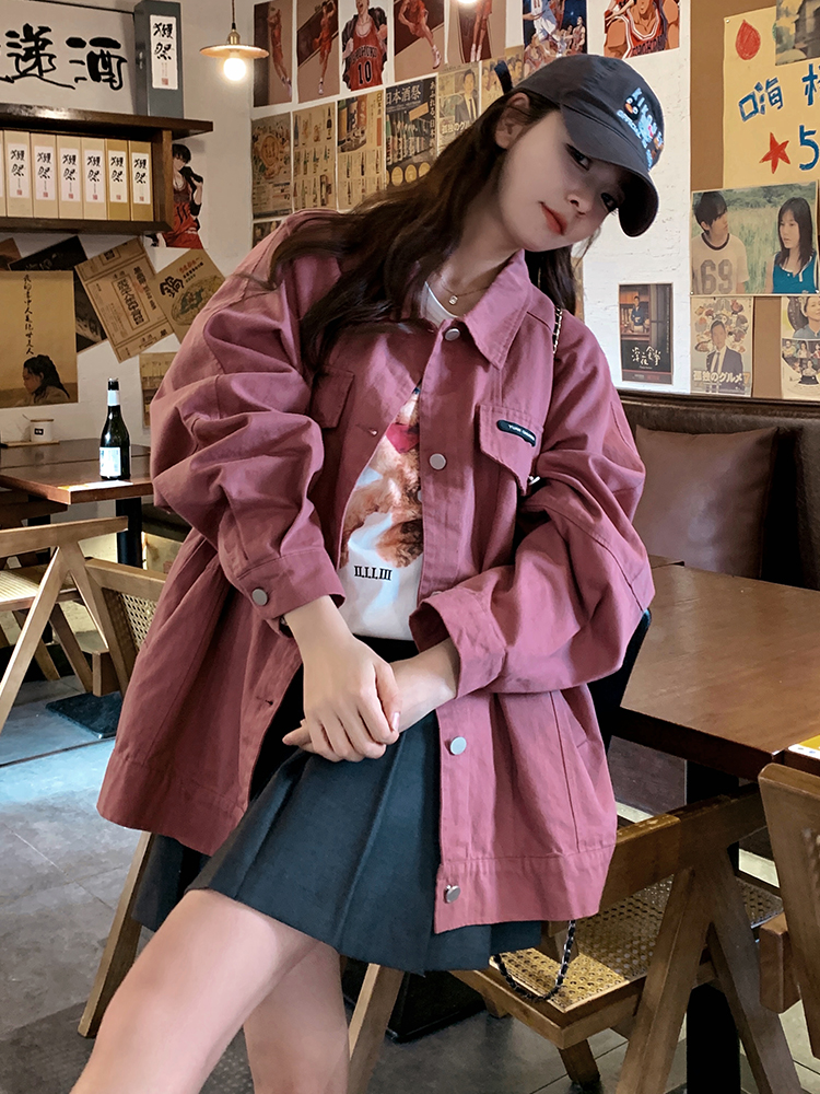 Trendy Pink Denim Jacket for Women - Korean Chic Spring Autumn Workwear - Stylish Casual Layering Piece 2025