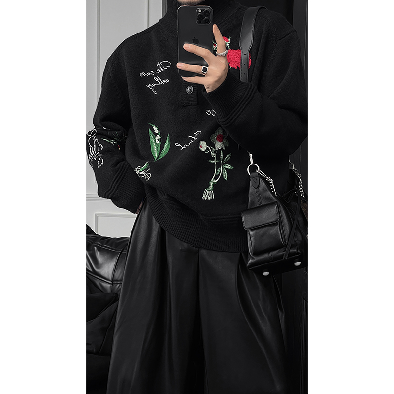 Trendy Retro Floral Embroidery Turtleneck Sweater - High-End Versatile Knitwear for Autumn and Winter Fashion