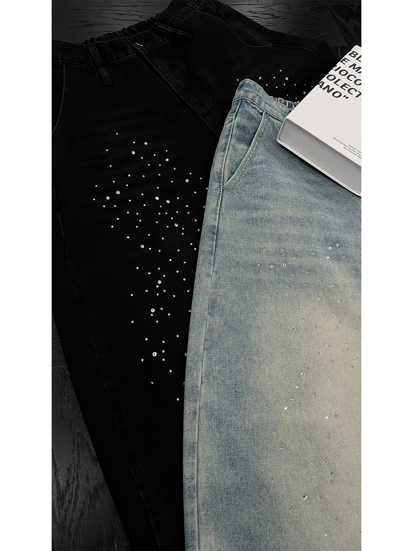 Trendy Rhinestone Denim Pants for Men - American Vintage Washed Loose Straight Leg Style, Summer 90s Niche Design Trendy Rhinestone Denim Pants for Men - American Vintage Washed Loose Straight Leg Style, Summer 90s Niche Design