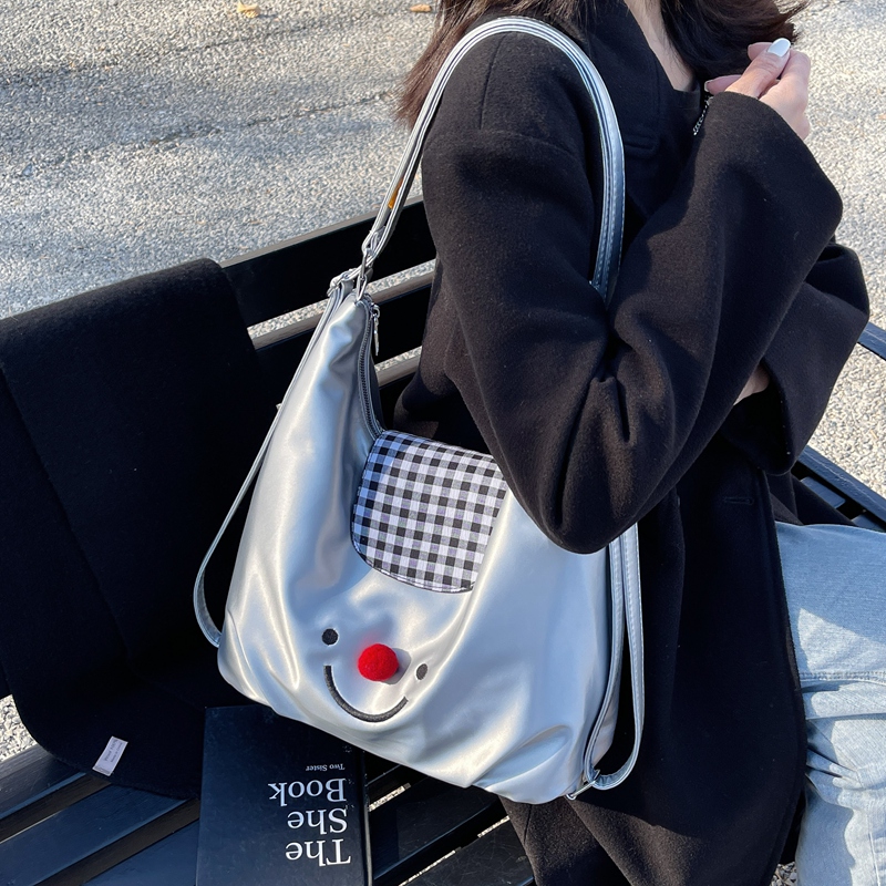 Trendy Smiley Face Backpack for Women - Casual Large Capacity Tote Bag for College Students - 2025 INS Style