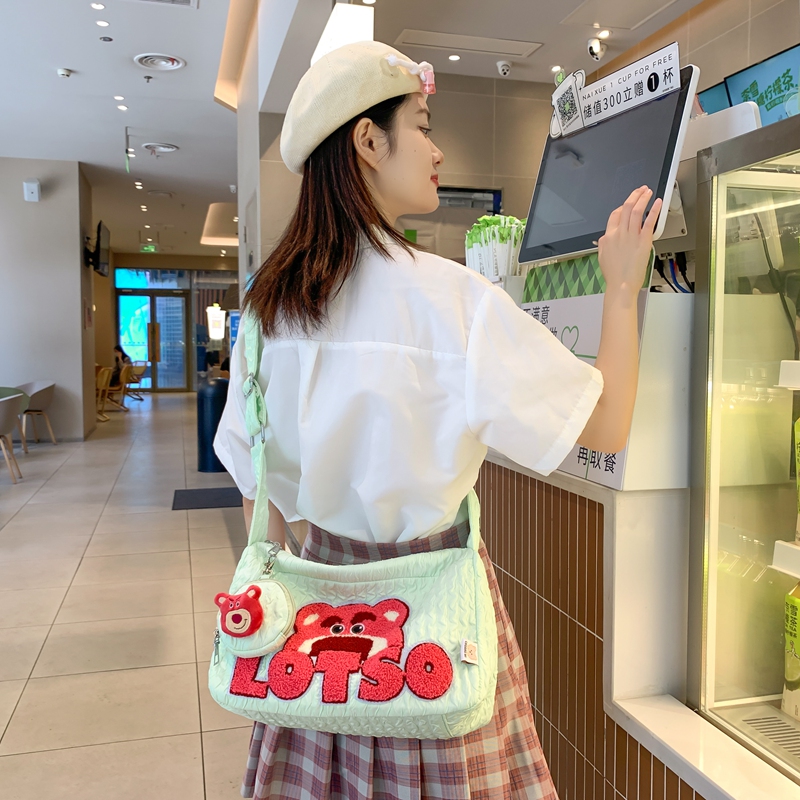 Trendy Summer Cartoon Strawberry Bear Canvas Shoulder Bag for Women, Large Capacity Crossbody Commuter Bag Trendy Summer Cartoon Strawberry Bear Canvas Shoulder Bag for Women, Large Capacity Crossbody Commuter Bag