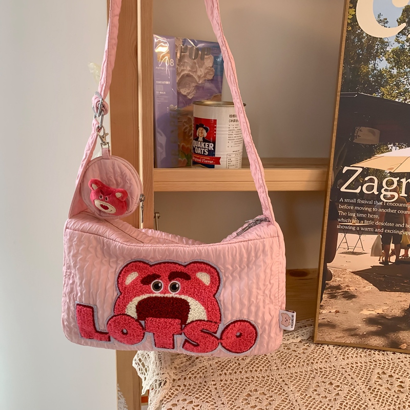 Trendy Summer Cartoon Strawberry Bear Canvas Shoulder Bag for Women, Large Capacity Crossbody Commuter Bag Trendy Summer Cartoon Strawberry Bear Canvas Shoulder Bag for Women, Large Capacity Crossbody Commuter Bag