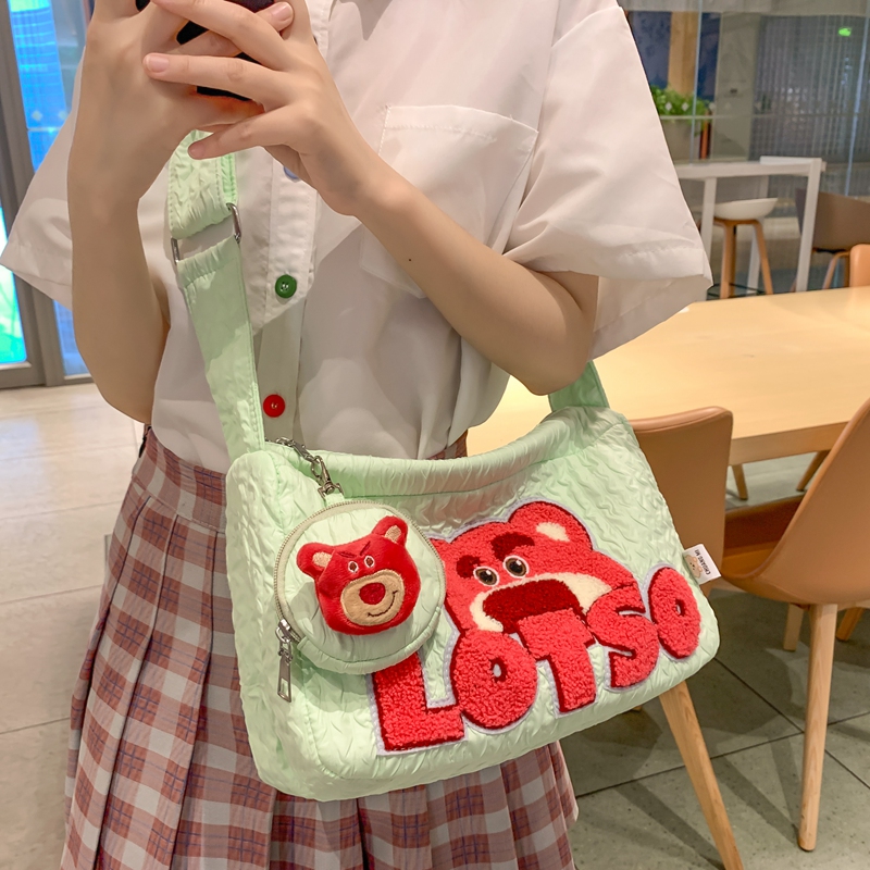 Trendy Summer Cartoon Strawberry Bear Canvas Shoulder Bag for Women, Large Capacity Crossbody Commuter Bag Trendy Summer Cartoon Strawberry Bear Canvas Shoulder Bag for Women, Large Capacity Crossbody Commuter Bag