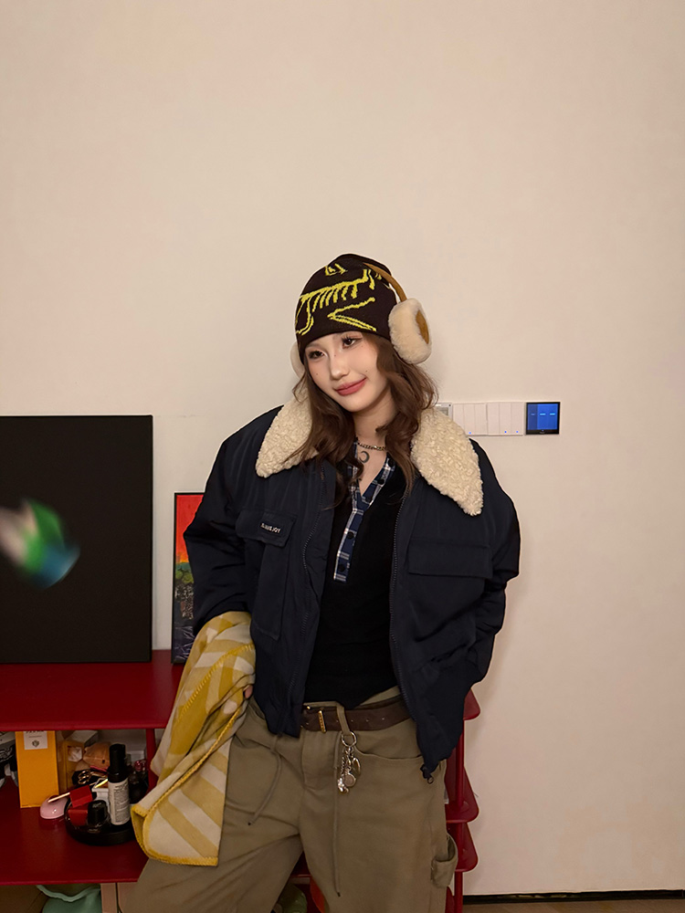 Trendy Winter American Style Lamb Wool Lapel Short Cotton Jacket for Couples - Warm Thick Cotton Coat for Cold Weather