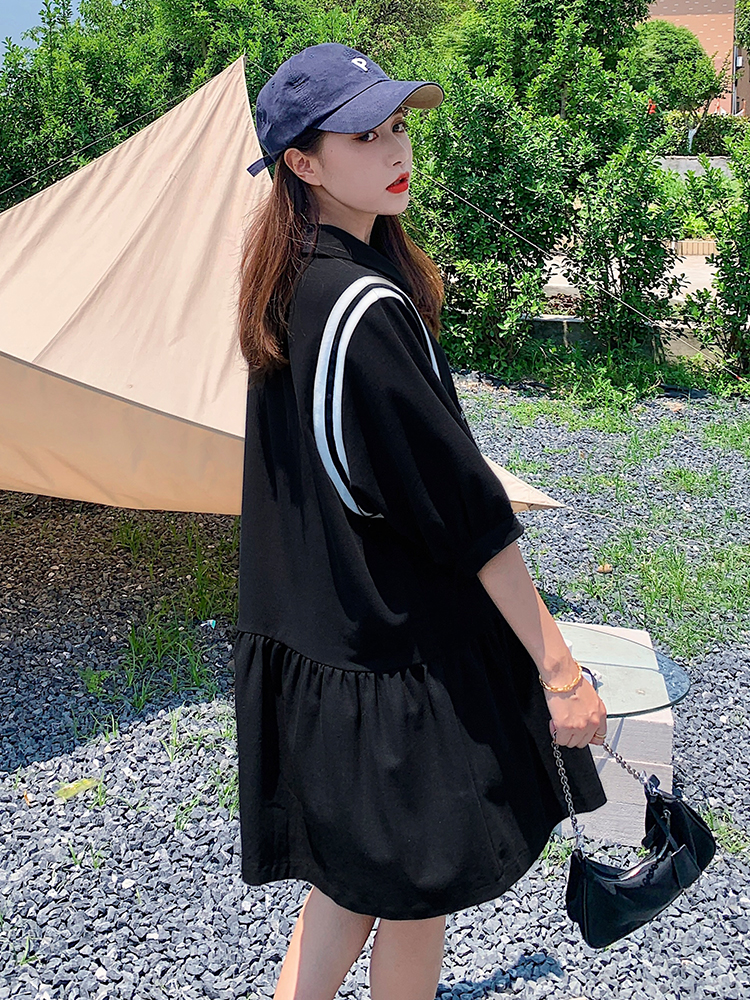 Trendy Women's Casual Polo Dress - Summer 2025 Loose Fit College Style T-Shirt Dress for Leisure Sports and Everyday Wear Trendy Women's Casual Polo Dress - Summer 2025 Loose Fit College Style T-Shirt Dress for Leisure Sports and Everyday Wear