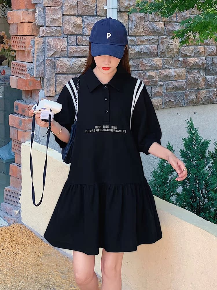 Trendy Women's Casual Polo Dress - Summer 2025 Loose Fit College Style T-Shirt Dress for Leisure Sports and Everyday Wear Trendy Women's Casual Polo Dress - Summer 2025 Loose Fit College Style T-Shirt Dress for Leisure Sports and Everyday Wear