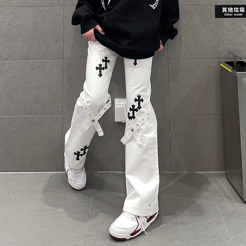 Trendy Women's Floor-Length Flared Jeans - High Street Vibe, Straight Loose Fit, Niche Design Trendy Women's Floor-Length Flared Jeans - High Street Vibe, Straight Loose Fit, Niche Design