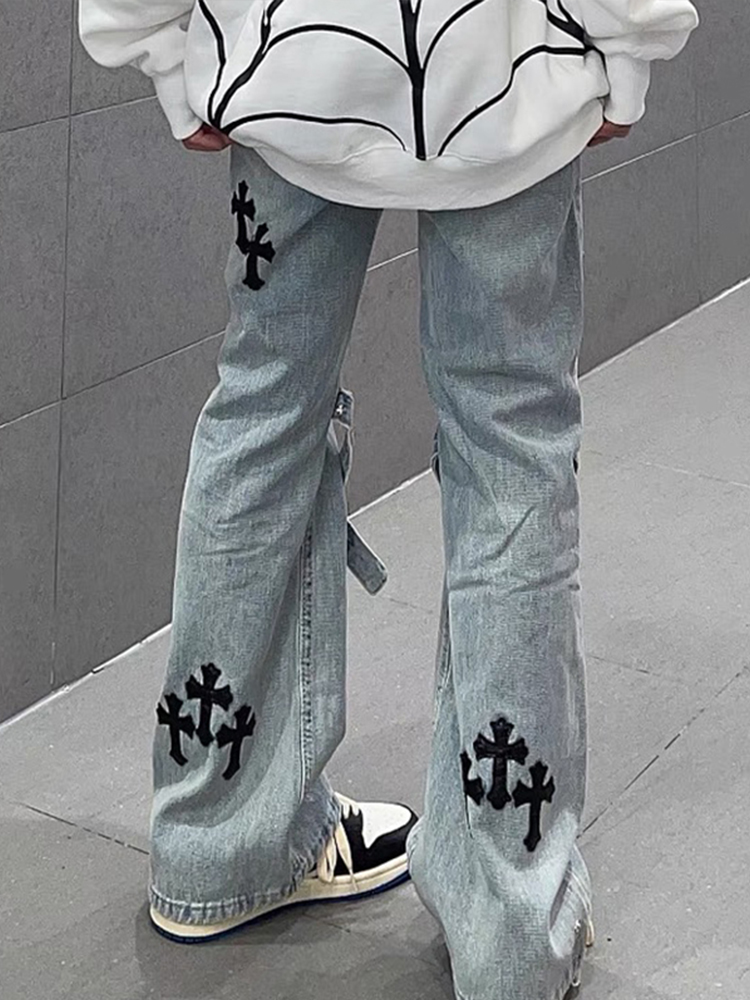 Trendy Women's Floor-Length Flared Jeans - High Street Vibe, Straight Loose Fit, Niche Design Trendy Women's Floor-Length Flared Jeans - High Street Vibe, Straight Loose Fit, Niche Design