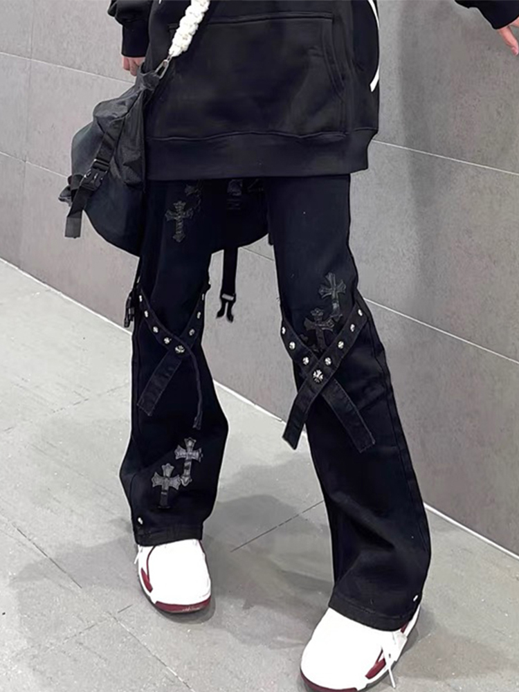 Trendy Women's Floor-Length Flared Jeans - High Street Vibe, Straight Loose Fit, Niche Design