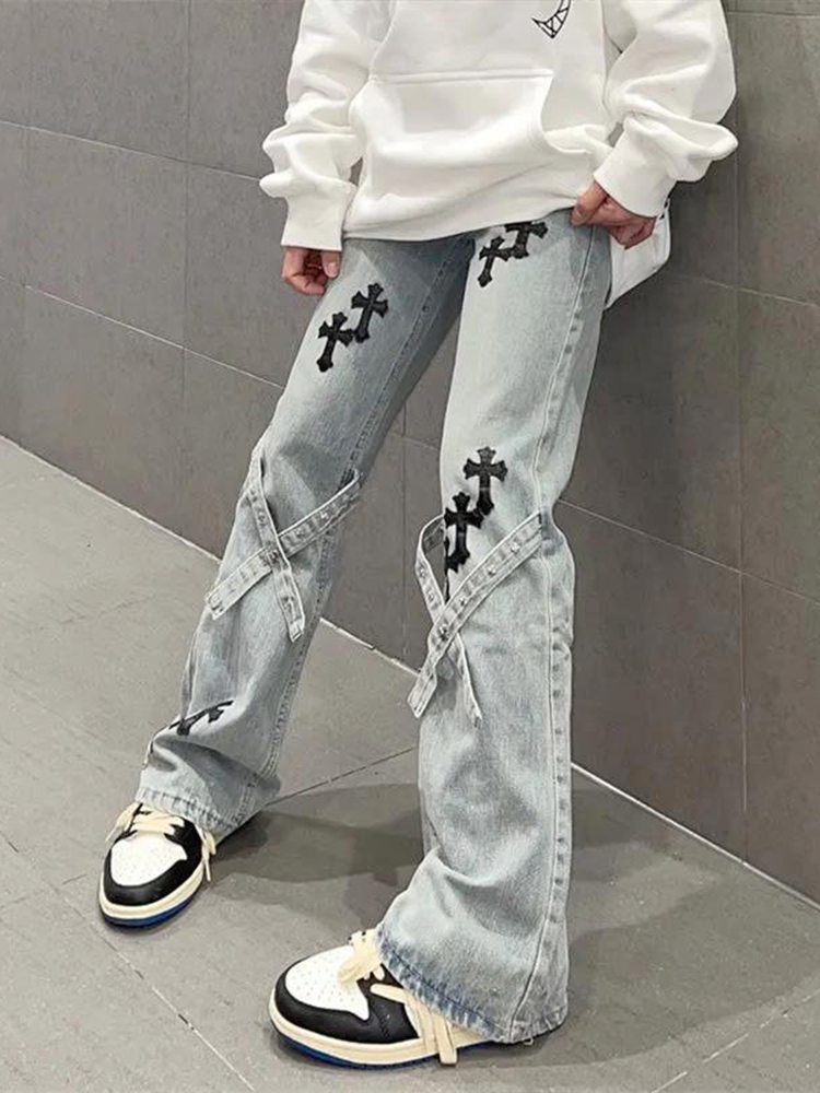 Trendy Women's Floor-Length Flared Jeans - High Street Vibe, Straight Loose Fit, Niche Design Trendy Women's Floor-Length Flared Jeans - High Street Vibe, Straight Loose Fit, Niche Design