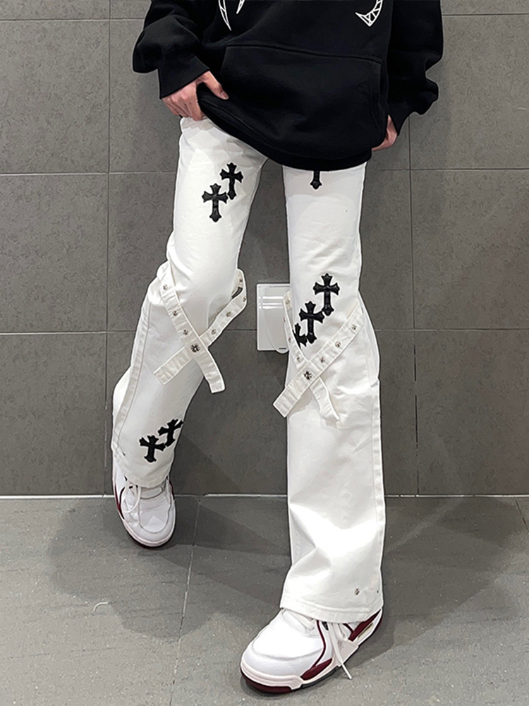 Trendy Women's Floor-Length Flared Jeans - High Street Vibe, Straight Loose Fit, Niche Design Trendy Women's Floor-Length Flared Jeans - High Street Vibe, Straight Loose Fit, Niche Design