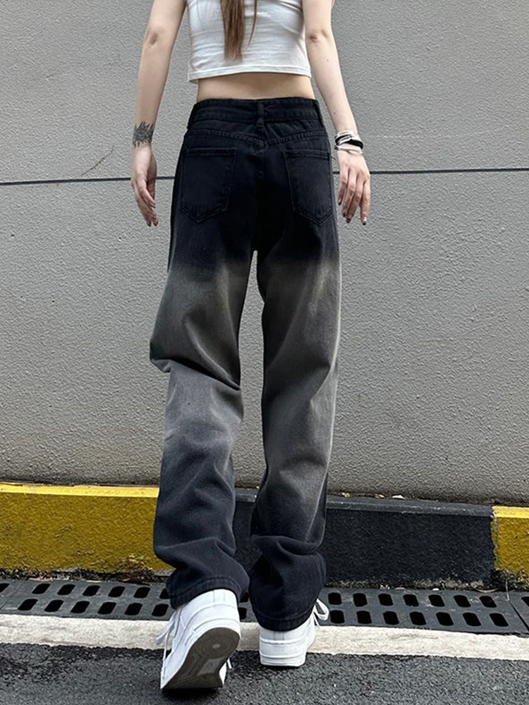 Trendy Women's High-Waisted Black and Gray Wide-Leg Pants - Casual Versatile American High Street Style Trendy Women's High-Waisted Black and Gray Wide-Leg Pants - Casual Versatile American High Street Style