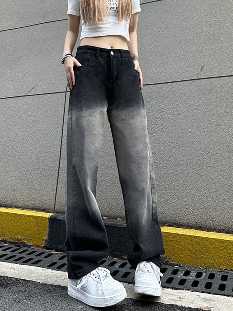 Trendy Women's High-Waisted Black and Gray Wide-Leg Pants - Casual Versatile American High Street Style Trendy Women's High-Waisted Black and Gray Wide-Leg Pants - Casual Versatile American High Street Style