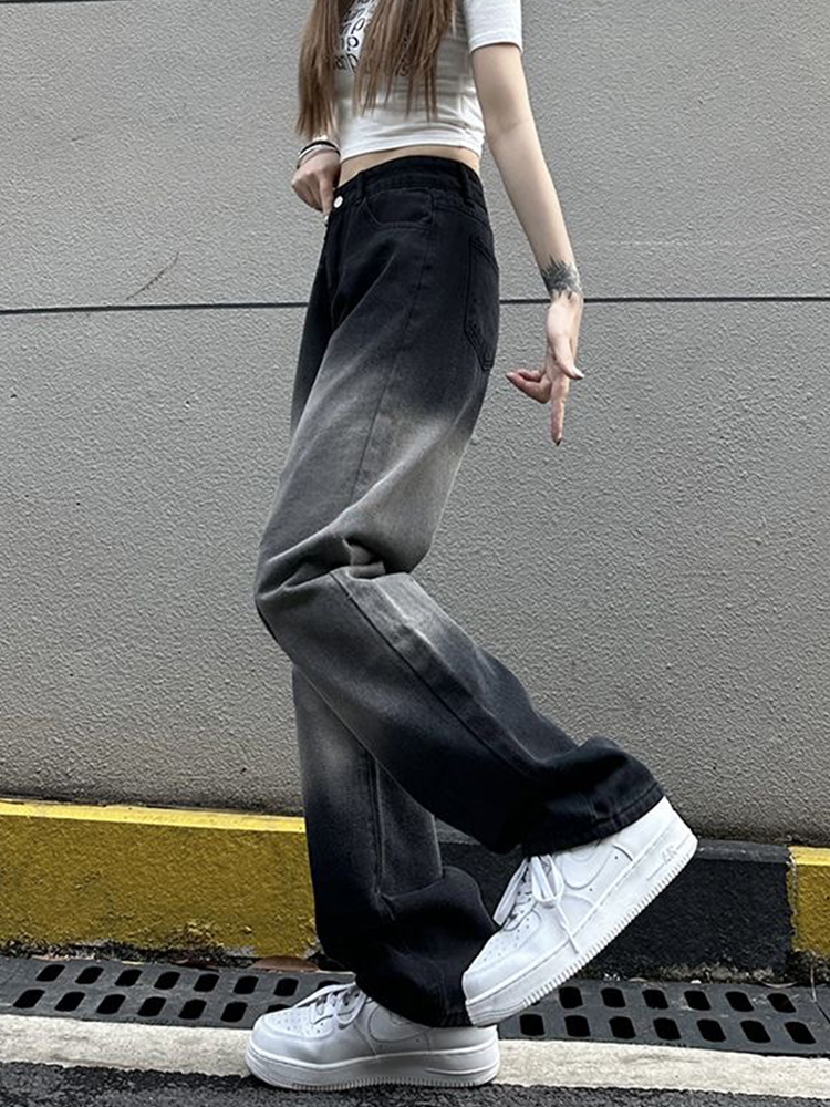 Trendy Women's High-Waisted Black and Gray Wide-Leg Pants - Casual Versatile American High Street Style Trendy Women's High-Waisted Black and Gray Wide-Leg Pants - Casual Versatile American High Street Style