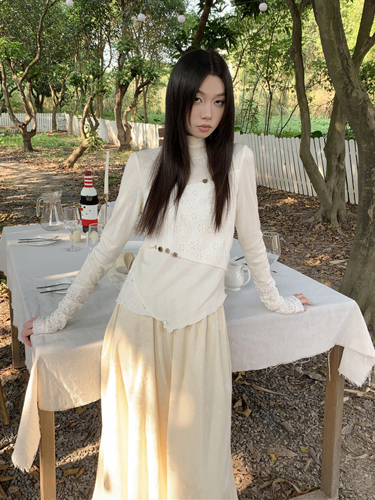 Trendy Women's Long Sleeve Top 2025 Spring White Textured Spliced Versatile Base Layer for Effortless Style Trendy Women's Long Sleeve Top 2025 Spring White Textured Spliced Versatile Base Layer for Effortless Style